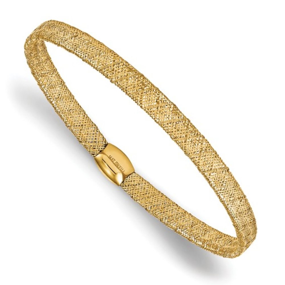 Leslie's 14k Gold Yellow White Rose Stretch Mesh Bangle Bracelet for women